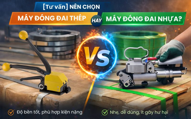 [Tư vấn] Nên chọn máy đóng đai thép hay máy đóng đai nhựa?